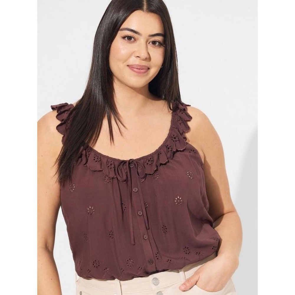 Torrid Women's Burgundy Eyelet Ruffle Tie Front Tank Tops Size 00, M/L, 10 NWT